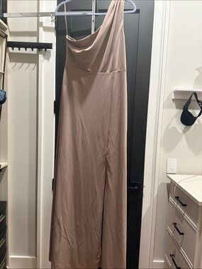Birdy Grey One-Shoulder Maxi Skirt in Taupe Beige